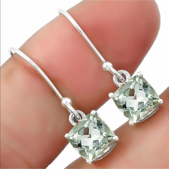 Natural green amethyst sterling silver earrings - Picture 3 of 3